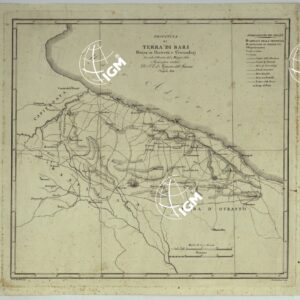 ATLANTE DELLE QUINDICI PROVINCIE AL DI QUA DEL FARO DEL REGNO DELLE DUE SICILIE A NORMA DELLA LEGGE DEL 1° MAGGIO 1816. INCISE D'ORDINE DI S. E. IL SEGRETARIO DI STATO MINISTRO DEGLI AFFARI INTERNI DA GENNARO BARTOLI - PROVINCIA DI TERRA DI BARI.