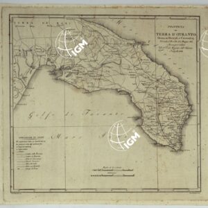 ATLANTE DELLE QUINDICI PROVINCIE AL DI QUA DEL FARO DEL REGNO DELLE DUE SICILIE A NORMA DELLA LEGGE DEL 1° MAGGIO 1816. INCISE D'ORDINE DI S. E. IL SEGRETARIO DI STATO MINISTRO DEGLI AFFARI INTERNI DA GENNARO BARTOLI - PROVINCIA DI TERRA D'OTRANTO.