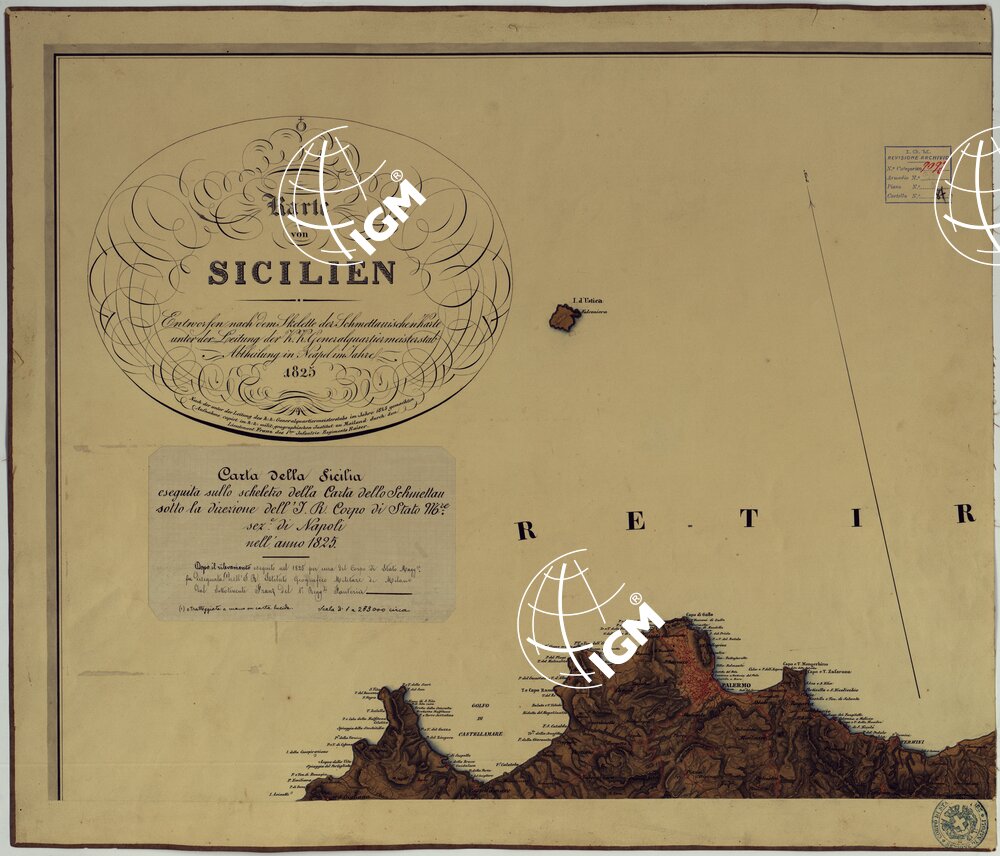 Karte Von Sicilien Entworfen nach dem Skelette der Schmettauischen Karte unter der Leitung der K.K. Generalquartiermeisterstab Abstheilung in Neapel im Jahre 1825 - Carta della Sicilia - Foglio 1