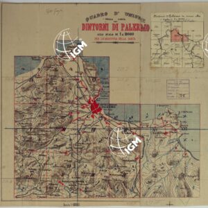 CARTA DEI DINTORNI DI PALERMO ALLA SCALA DI 1 A 10.000 PER LEMANOVRE SULLA CARTA ESEGUITA MEDIANTE INGRANDIMENTO GEOMETRICO DELLA CARTA AL 50.000, RIVEDUTA E COMPLETATA IN OGNI PARTE SUL TERRENO, CON STRUMENTI PER LEVATE SPEDITIVE - QUADRO D'UNIONE.