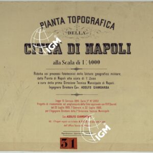 PIANTA TOPOGRAFICA DELLA CITTA' DI NAPOLI ALLA SCALA DI 1:4.000 EDIZIONE CON APPROVAZIONE PER AGGIORNAMENTI CATASTALI - TITOLO.