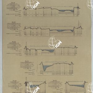 MINISTERO DEI LAVORI PUBBLICI DIREZIONE GENERALE DELLE OPERE IDRAULICHE LIVELLAZIONE DEL FIUME PO ESEGUITA NEL 1874-75. 
PROFILO DI LEVELLAZIONE DEL FIUME PO DA MONCALIERI AL MARE ADRIATICO PER LA FOCE DELLE TOLLE.