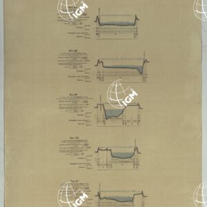 MINISTERO DEI LAVORI PUBBLICI DIREZIONE GENERALE DELLE OPERE IDRAULICHE LIVELLAZIONE DEL FIUME PO ESEGUITA NEL 1874-75. 
PROFILO DI LEVELLAZIONE DEL FIUME PO DA MONCALIERI AL MARE ADRIATICO PER LA FOCE DELLE TOLLE.