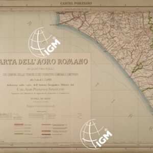 CARTA DELL'AGRO ROMANO IN QUATTRO FOGLI COI CONFINI DELLE TENUTE E DEI TERRITORI COMUNALI LIMITROFI ALLA SCALA DI 1:75,000 DELINEATA SULLE CARTE DELL'ISTITUTO GEOGRAFICO MILITARE DAL CAV. AGR. POMPEO SPINETTI - SEGNI CONVENZIONALI.