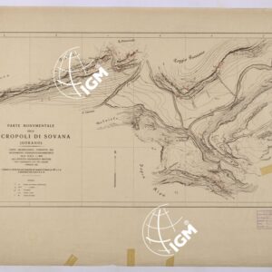 PARTE MONUMENTALE DELLA NECROPOLI DI SOVANA SORANO CARTA ARCHEOLOGICA CONDATTA SUL RILEVAMENTO STEREOFOTOGRAMMETRICO ALLA SCALA DI 1:2.000 DELL'ISTITUTO GEOGRAFICO MILITARE TOP CASAMORATA CAV.UFF. CESARE.