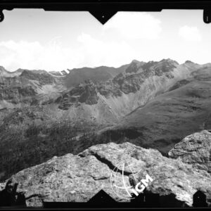 Valle di Champorcher - stazione 1 - 1^ - panorama dal Colle Larisse alle Rose Bianche  - località di presa presso Est di Bec Raty Ovest Lago Giaset - LN00011819