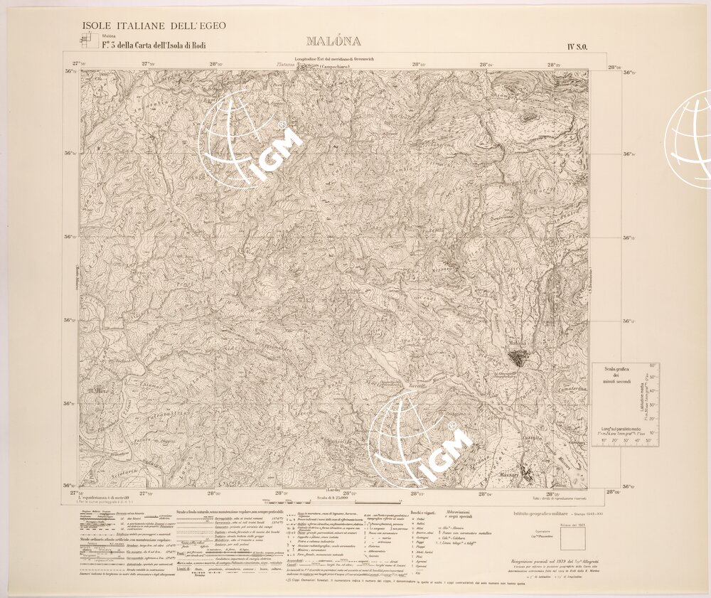 ISOLE ITALIANE DELL'EGEO AL 25.000 - ISOLA DI RODI - FOGLIO 3 IV SO - MALONA
