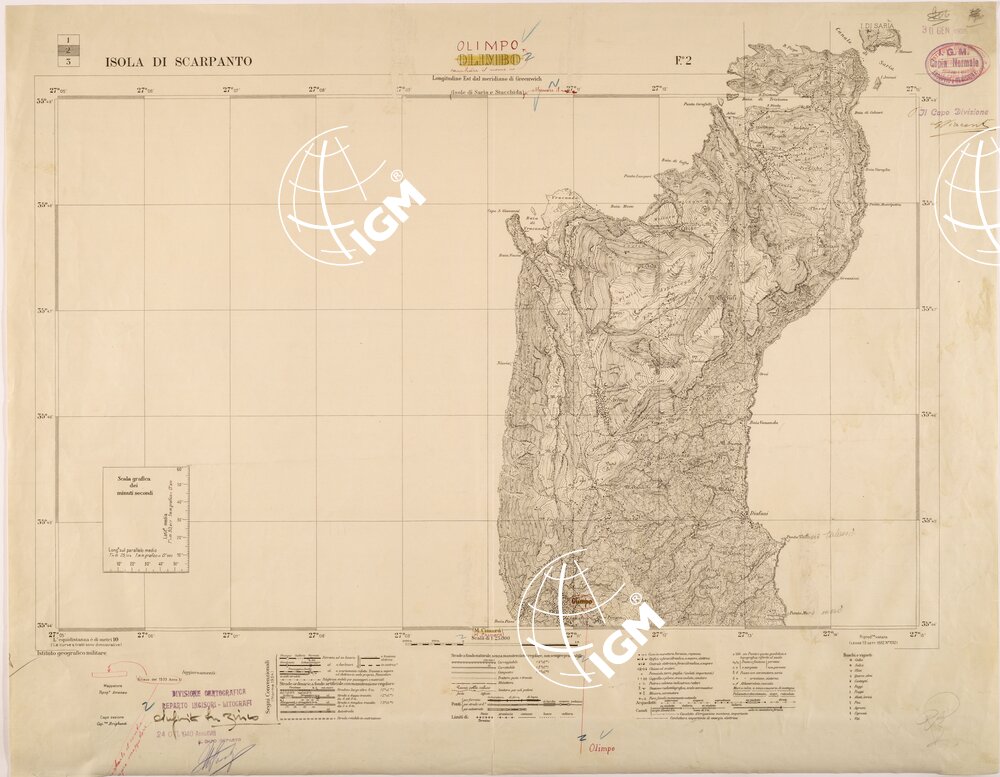 ISOLE ITALIANE DELL'EGEO AL 25.000 - ISOLA DI SCARPANTO - FOGLIO 2 - OLIMPO