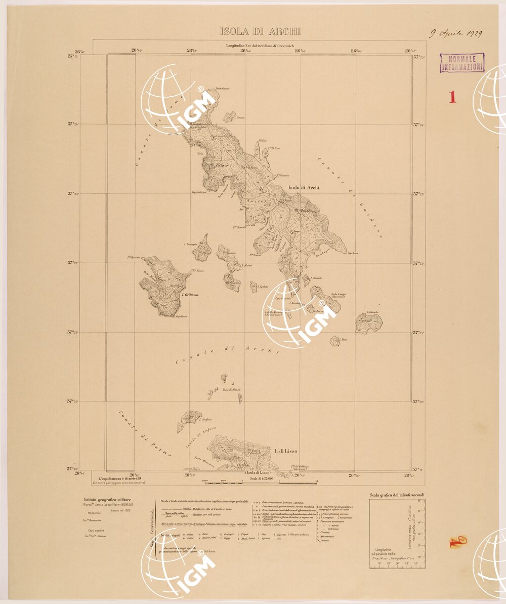 ISOLE ITALIANE DELL'EGEO AL 25.000 - ISOLA DI ARCHI