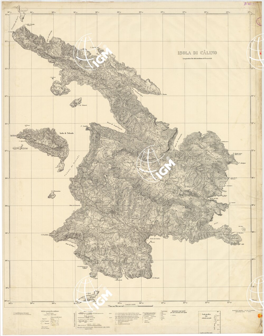 ISOLE ITALIANE DELL'EGEO AL 25.000 - ISOLA DI CALINO