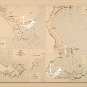 ALBUM DEI PORTI MARITTIMI DEL REGNO D'ITALIA - TAVOLA 13 - PORTI DI TERRACINA - GAETA - FORMIA - BAIA - PONZA