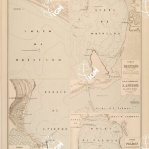 ALBUM DEI PORTI MARITTIMI DEL REGNO D'ITALIA - TAVOLA 46 - PORTI DI ORISTANO - CARLOFORTE - GOLFI DI ORISTANO - PALMAS - SCALO COMMERCIALE DI S. ANTIOCO