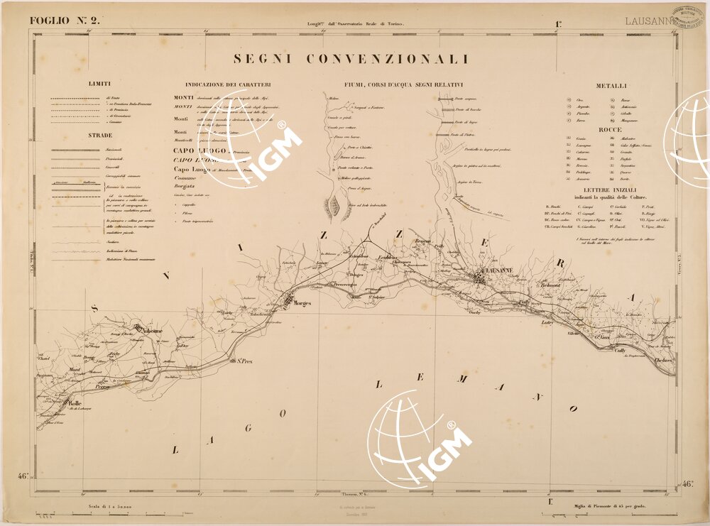 CARTA TOPOGRAFICA DEGLI STATI IN TERRAFERMA DI S. M. IL RE DI SARDEGNA FOGLIO 2 LAUSANNE