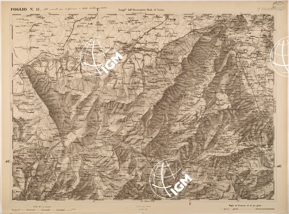 CARTA TOPOGRAFICA DEGLI STATI IN TERRAFERMA DI S. M. IL RE DI SARDEGNA FOGLIO 11 ST. JULIEN