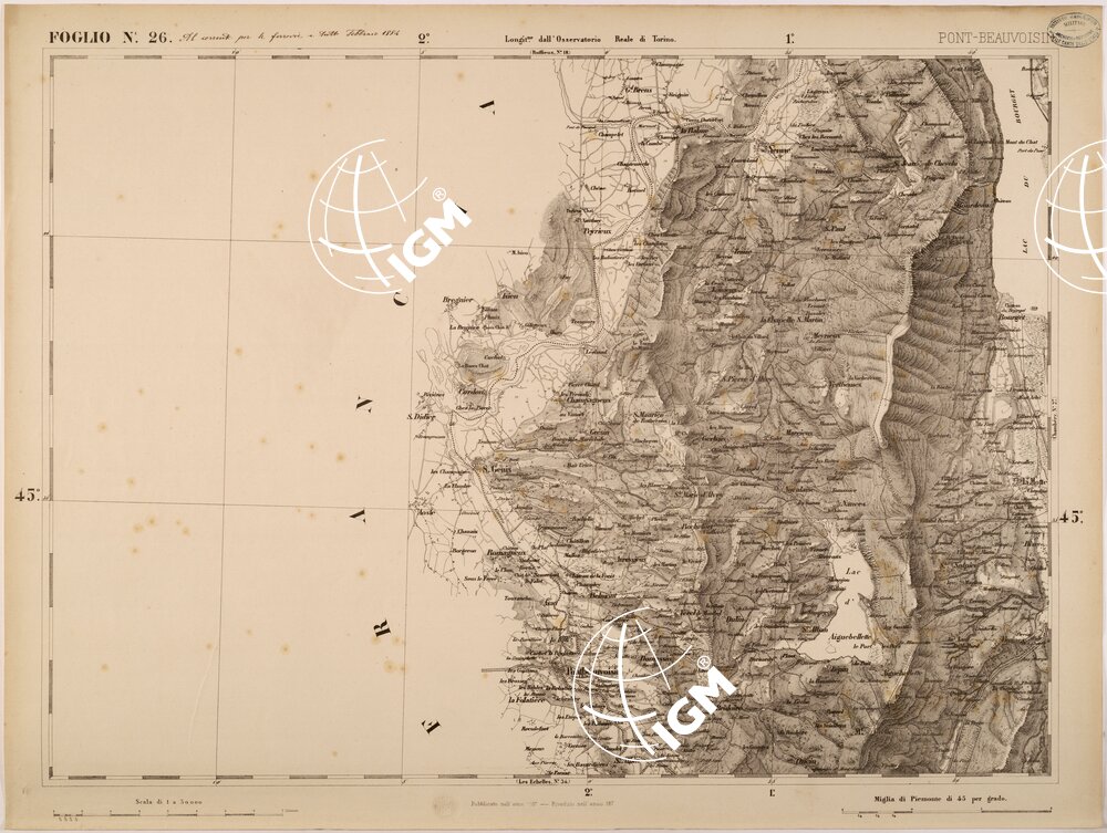 CARTA TOPOGRAFICA DEGLI STATI IN TERRAFERMA DI S. M. IL RE DI SARDEGNA FOGLIO 26 PONT BEAUVOISIN