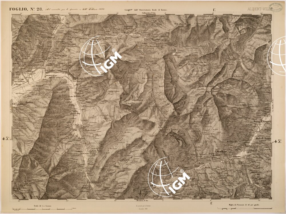 CARTA TOPOGRAFICA DEGLI STATI IN TERRAFERMA DI S. M. IL RE DI SARDEGNA FOGLIO 28 ALBERT VILLE