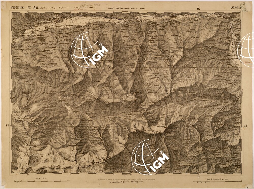 CARTA TOPOGRAFICA DEGLI STATI IN TERRAFERMA DI S. M. IL RE DI SARDEGNA FOGLIO 30 AOSTA