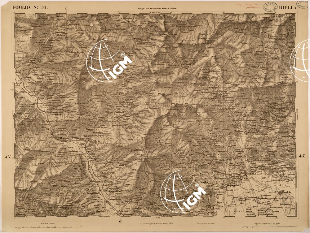 CARTA TOPOGRAFICA DEGLI STATI IN TERRAFERMA DI S. M. IL RE DI SARDEGNA FOGLIO 31 BIELLA