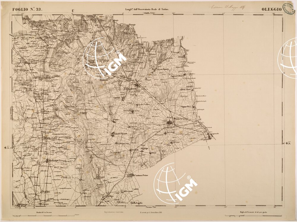 CARTA TOPOGRAFICA DEGLI STATI IN TERRAFERMA DI S. M. IL RE DI SARDEGNA FOGLIO 33 OLEGGIO