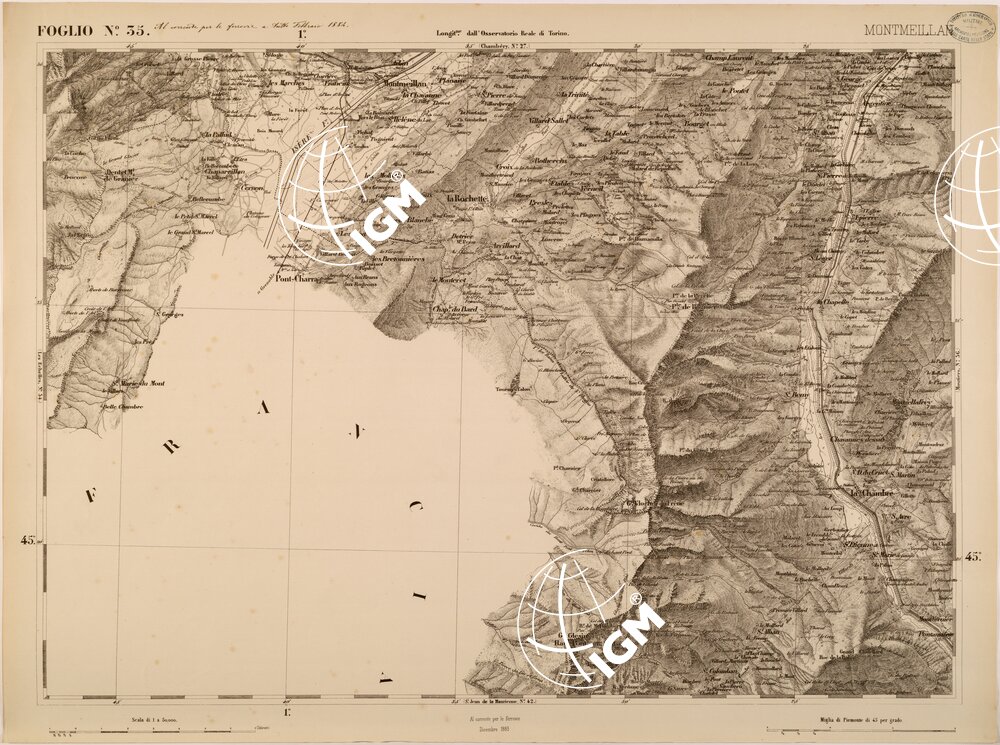 CARTA TOPOGRAFICA DEGLI STATI IN TERRAFERMA DI S. M. IL RE DI SARDEGNA FOGLIO 35 MONTMEILLAN
