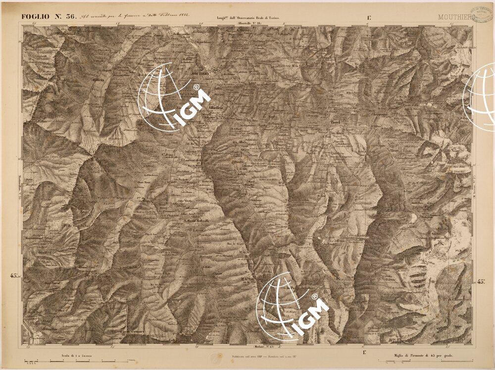 CARTA TOPOGRAFICA DEGLI STATI IN TERRAFERMA DI S. M. IL RE DI SARDEGNA FOGLIO 36 MOUTHIERS