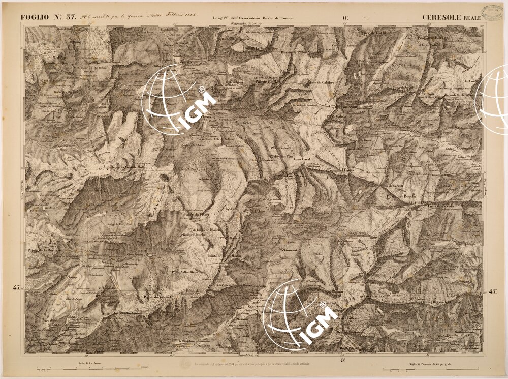 CARTA TOPOGRAFICA DEGLI STATI IN TERRAFERMA DI S. M. IL RE DI SARDEGNA FOGLIO 37 CERESOLE REALE