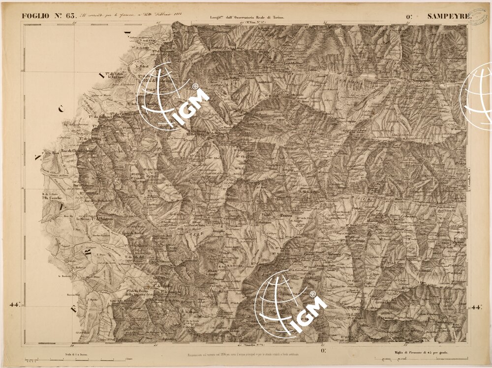 CARTA TOPOGRAFICA DEGLI STATI IN TERRAFERMA DI S. M. IL RE DI SARDEGNA FOGLIO 63 SAMPEYRE