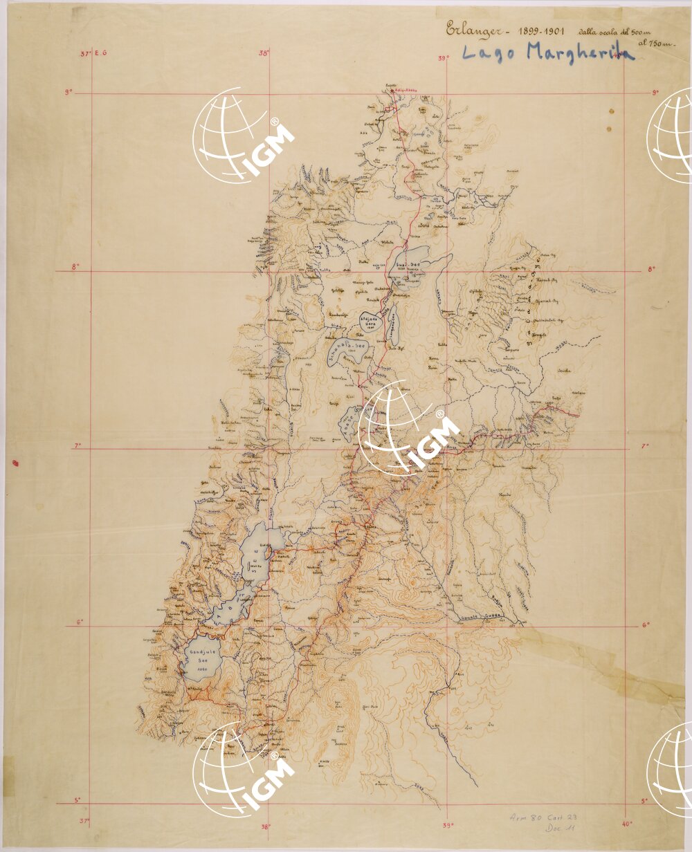 ITINERARI DI CARLO VON ERLANGER 1899-1901 (ADDIS ABEBA SEKWALA ALELU MALKE LAKU ABERA BURDJI ABERA DJAFAR)