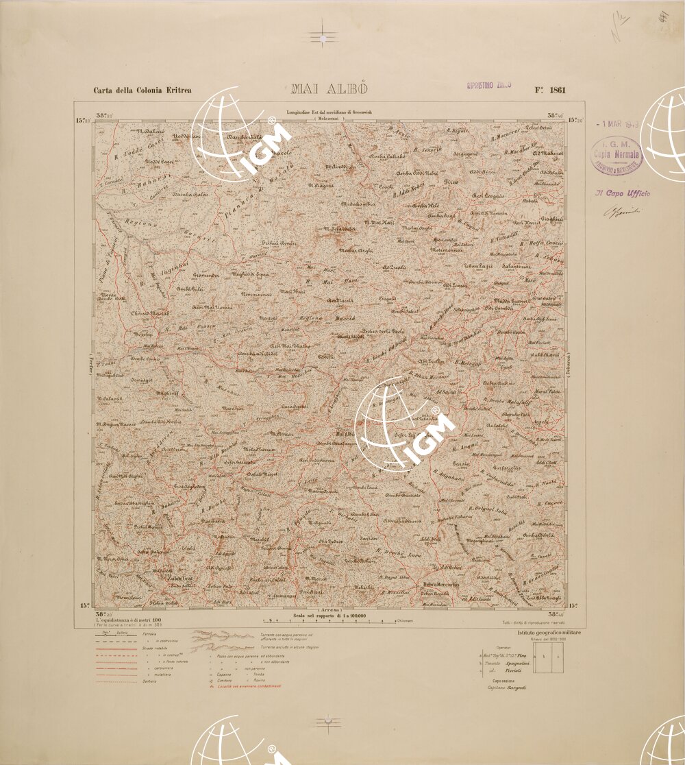 CARTA TOPOGRAFICA DELLA COLONIA ERITREA - FOGLIO 1861 - MAI ALBO