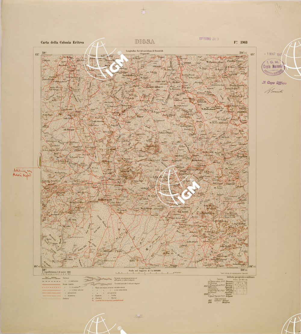 CARTA TOPOGRAFICA DELLA COLONIA ERITREA - FOGLIO 1963 - DIGSA