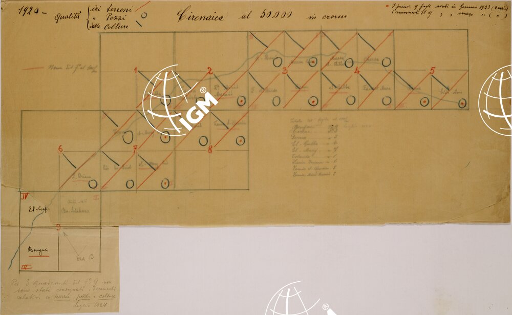 CARTA TEMATICA DELLA CIRENAICA (QUALITA' DEI POZZI DELLE COLTURE E DEI TERRENI) QUADRO D'UNIONE
