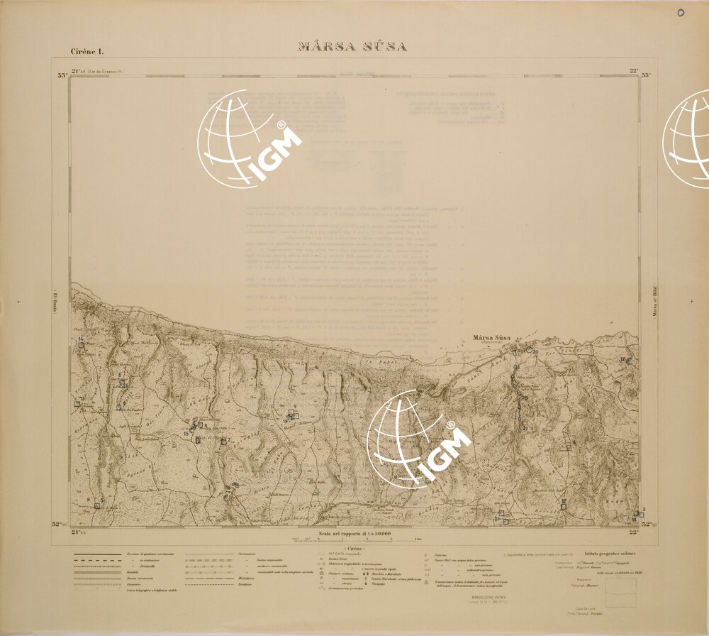 CARTA TEMATICA DELLA CIRENAICA (QUALITA' DEI POZZI DELLE COLTURE E DEI TERRENI) MARSA SUSA