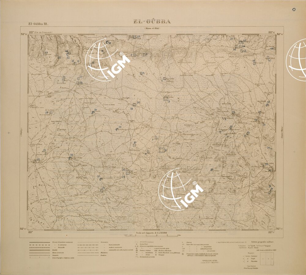 CARTA TEMATICA DELLA CIRENAICA (QUALITA' DEI POZZI DELLE COLTURE E DEI TERRENI) EL GUBBA