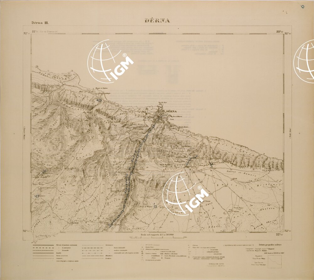 CARTA TEMATICA DELLA CIRENAICA (QUALITA' DEI POZZI DELLE COLTURE E DEI TERRENI) DERNA