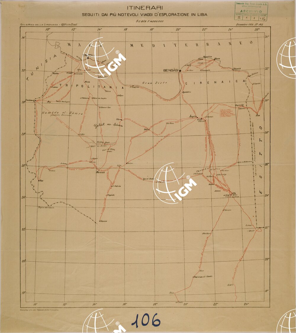 ITINERARI SEGUITI DAI PIU' NOTEVOLI VIAGGI DELL'ESPLORAZIONE IN LIBIA.