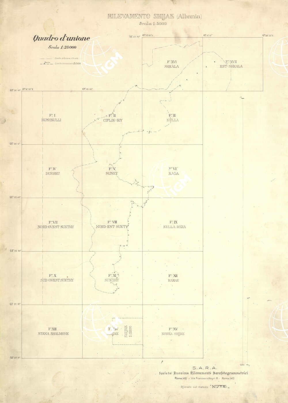 ALBANIA RILIEVI S.A.R.A. - QUADRO D'UNIONE