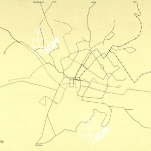 PIANTA DELLA CITTA' DI FIRENZE COPIA SU CARTA A COLORI SEPARATI ROSSO CON LINEE TRANVIARIE.