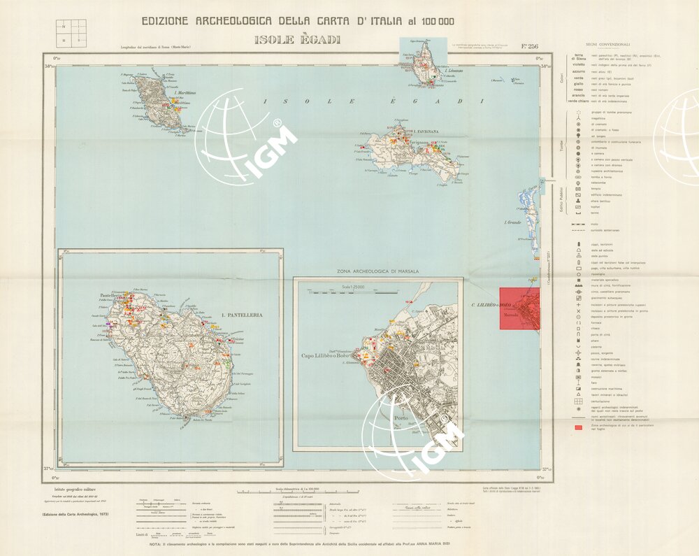 EDIZIONE ARCHEOLOGICA DELLA CARTA D'ITALIA FOGLIO 256 ISOLE EGADI